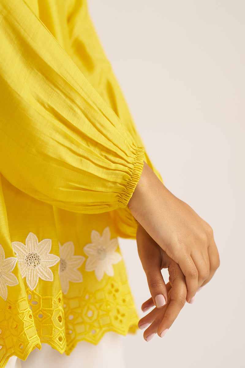 Women's Lemon Yellow Embroidered Shirt