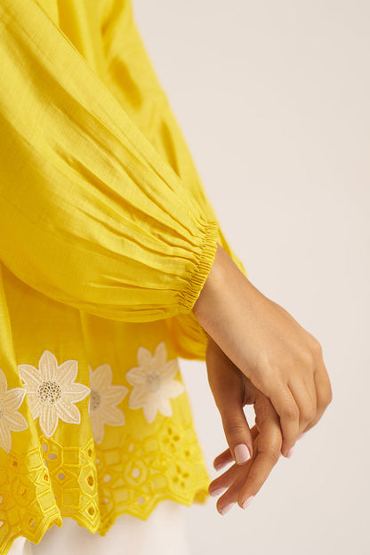 Women's Lemon Yellow Embroidered Shirt