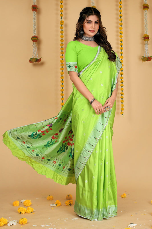 Dhiyona GR Women's Mastani 2 Light Green Zari Paithani Silk Saree