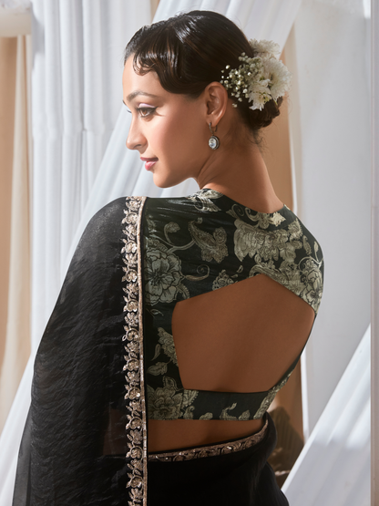 Dhiyona KM Women Black Organza Saree: Effortless Elegance For Every Occasion