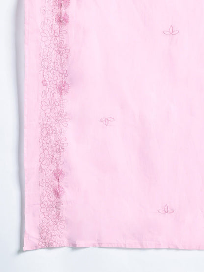 Floral Embroidered Panelled Thread Work Pure Cotton Kurta with Trousers & Dupatta