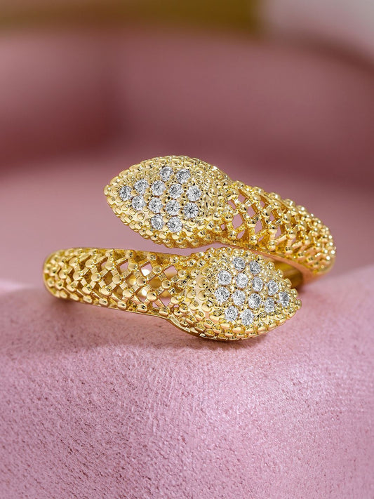 Dhiyona RJ Women's 18K Gold Plated Cubic Zirconia Studded Snake Design Adjustable Ring