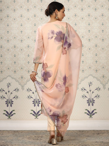 Dhiyona OD  Floral Printed Regular Kurta With Trousers & Dupatta