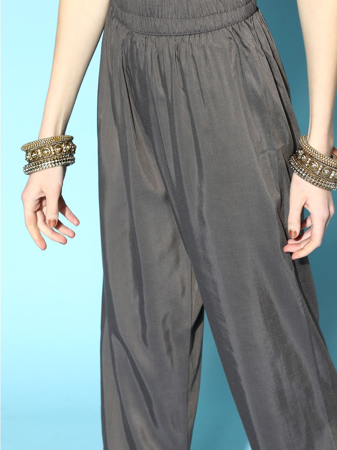 Charcoal Silk Blend Romantic Florals Kurta Set