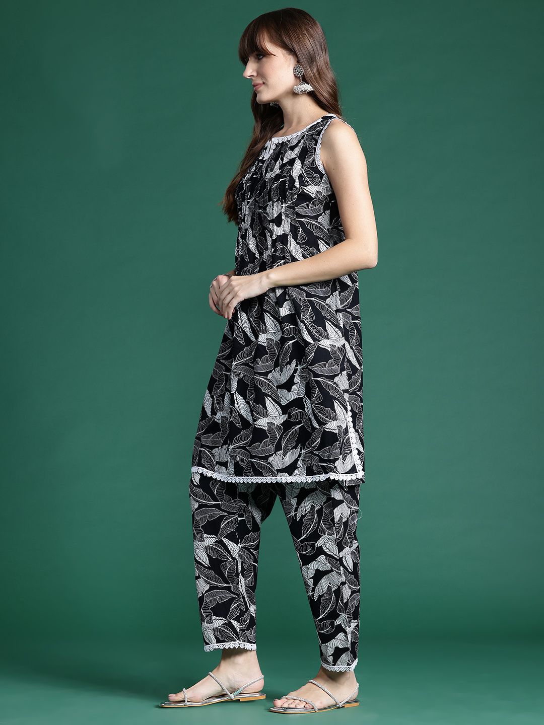 Dhiyona IE Printed Pleated Pure Cotton Tunic With Trousers