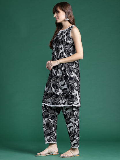 Dhiyona IE Printed Pleated Pure Cotton Tunic With Trousers