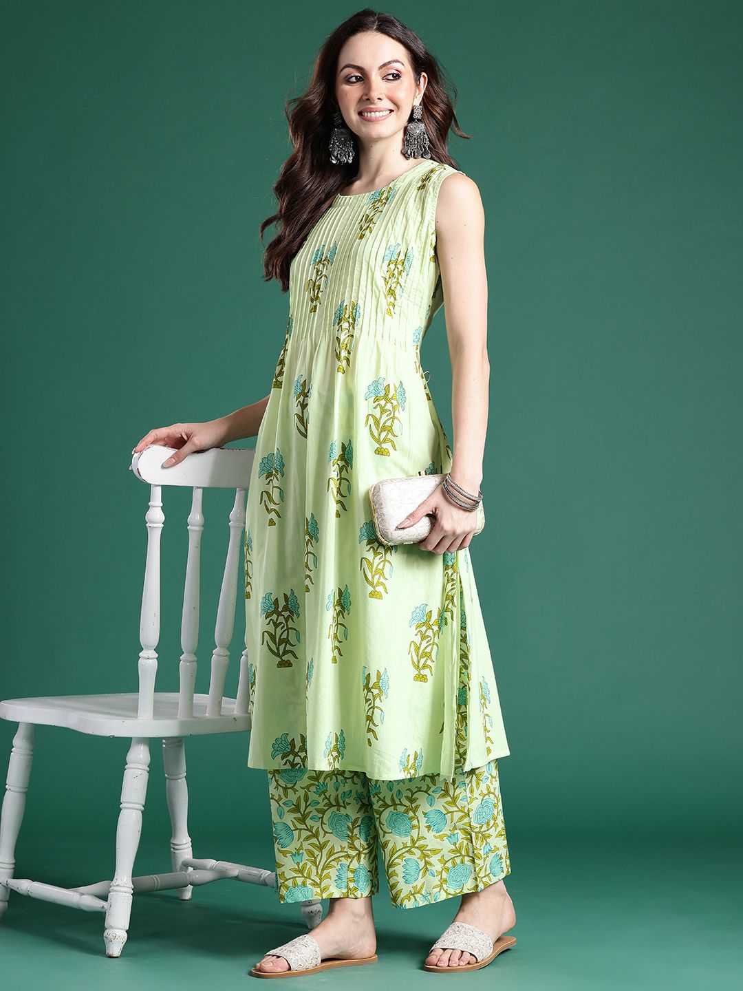 Floral Printed Regular Pure Cotton Kurta with Palazzos