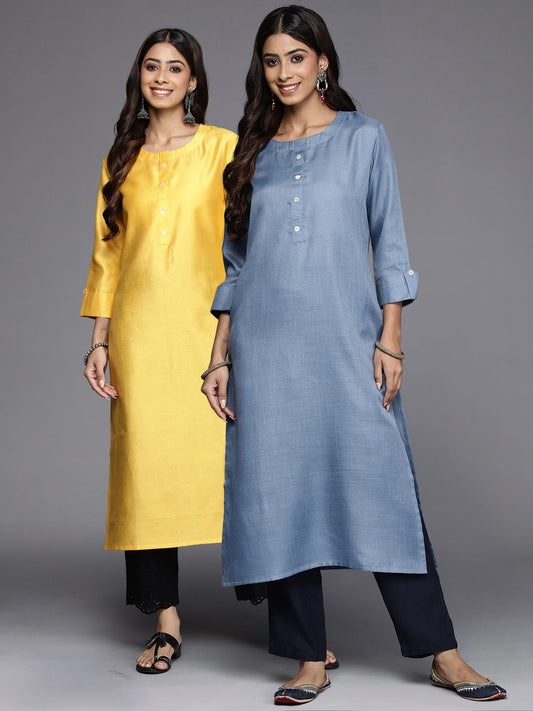 Dhiyona IE Pack Of 2 Solid Straight Liva Kurta