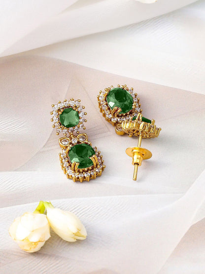 Dhiyona RJ Women's 22K Gold-Plated Emerald Green Stone & Sparkling Cubic Zirconia Studded Necklace Set