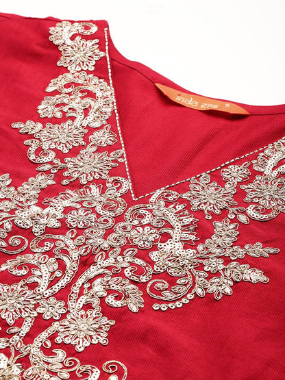 Dhiyona IE Ethnic Motifs Embroidered Regular Liva Kurta With Trousers & Dupatta