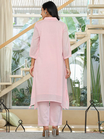 Dhiyona IE Floral Embroidered Pure Cotton Tunic With Trousers Co-Ords