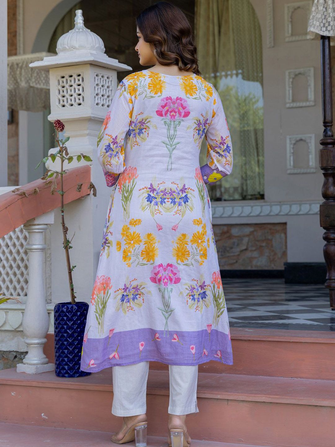 Floral Printed A-Line Pure Cotton Kurta With Trousers