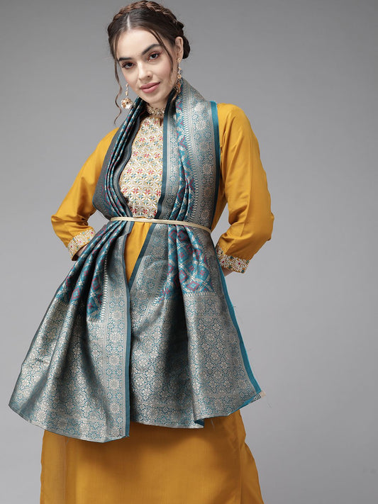 Dhiyona VA Women'sCreamy Mustard Yoke Design Kurta Set