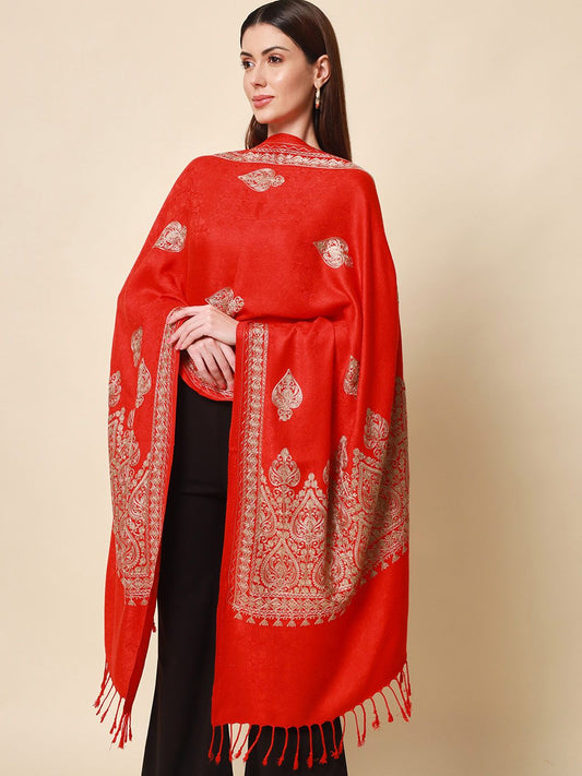 Dhiyona PA Women Maroon Aari Embroidered Kashmiri Shawl