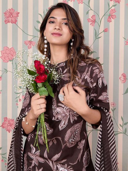 Dhiyona OD  Floal Printed Regular Pure Cotton Kurta with Trousers & Dupatta