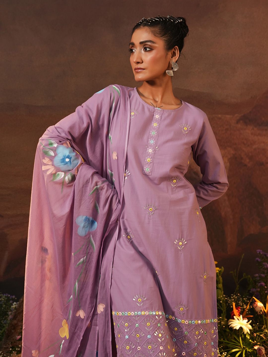 Dhiyona IS Women's Ethnic Motifs Embroidered Thread Work Pure Cotton Kurta with Trousers & Dupatta