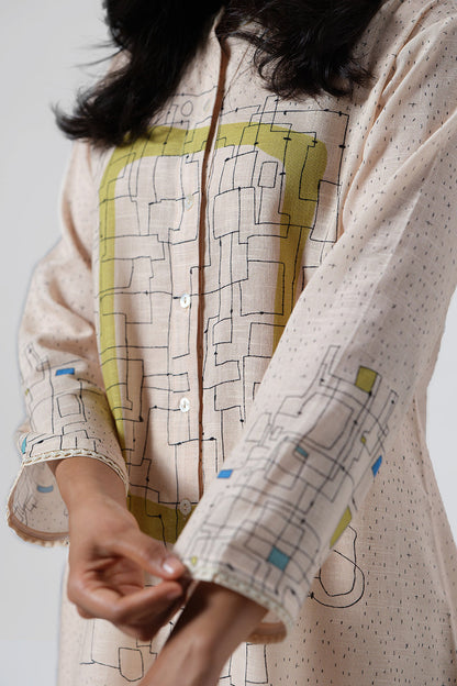 Women's Pearled Ivory Cotton Linen Co-ord Set