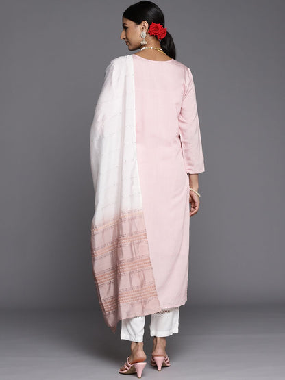 Dhiyona VA Women's Peach-Coloured Floral Embroidered Chikankari Chanderi Cotton Kurta Set