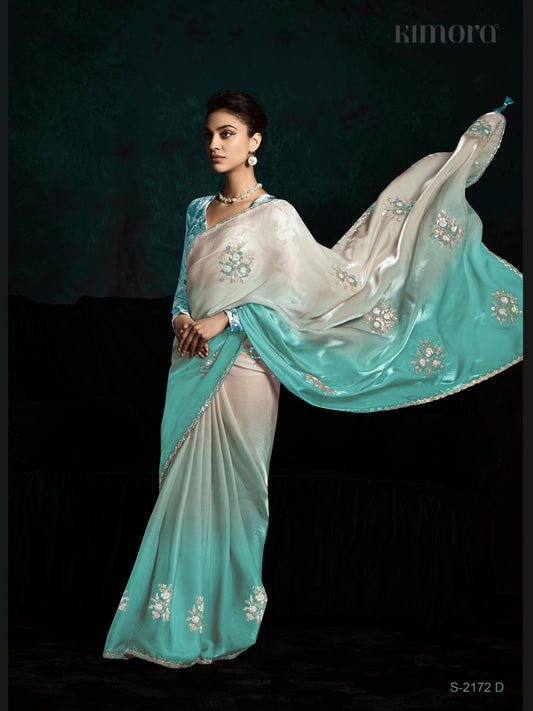 Dhiyona KM Women Stylish Green Shade Saree With Designer Printed Blouse