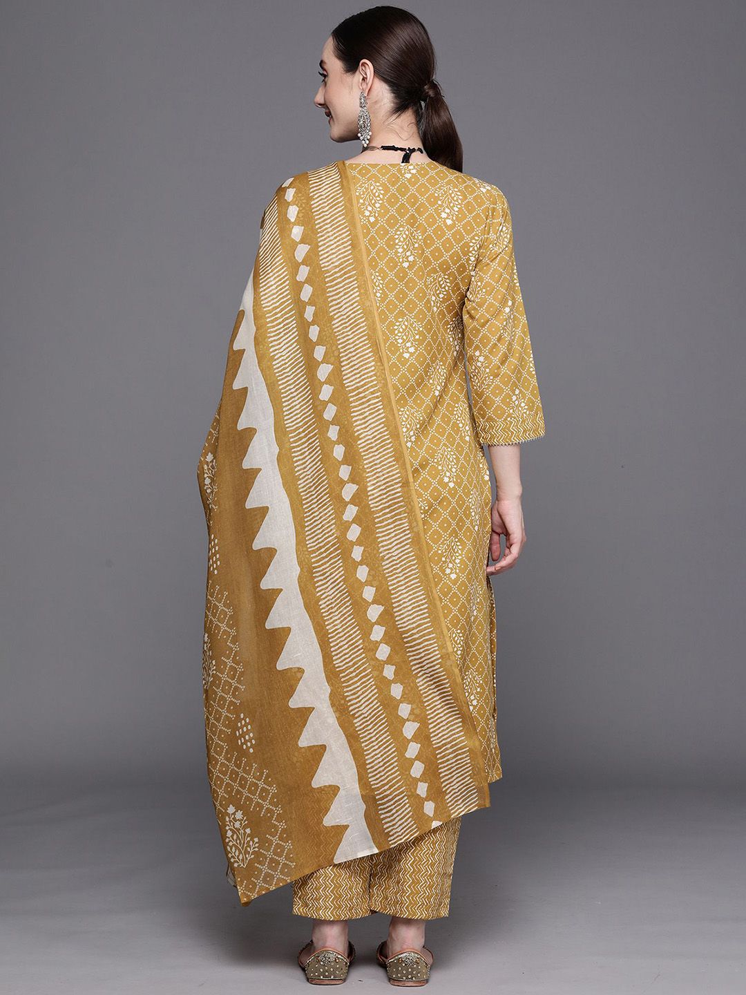 Ethnic Motifs Embroidered Pure Cotton Straight Kurta With Trousers & Dupatta