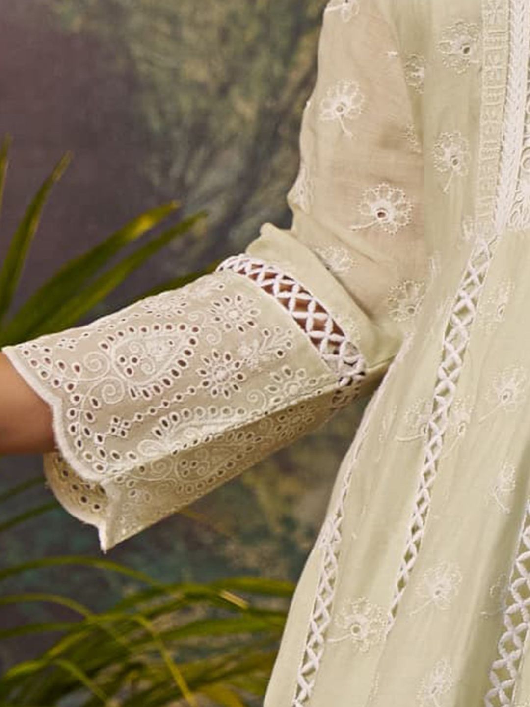 Floral Embroidered Pure Cotton Anarkali Kurta With Trousers & Dupatta