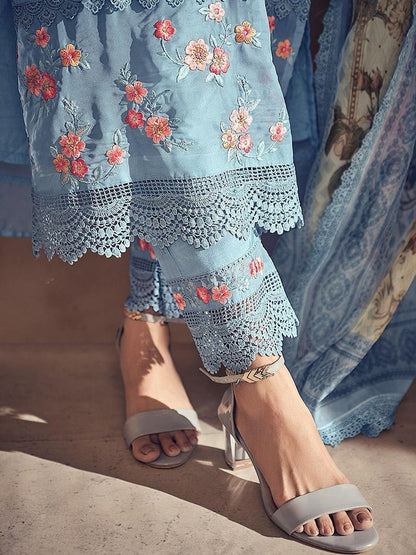 Dhiyona IE Women Floral Embroidered Regular Thread Work Kurta with Trousers & With Dupatta