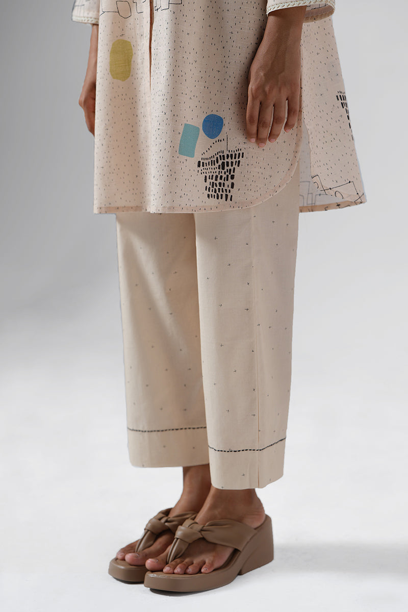 Women's Pearled Ivory Cotton Linen Co-ord Set