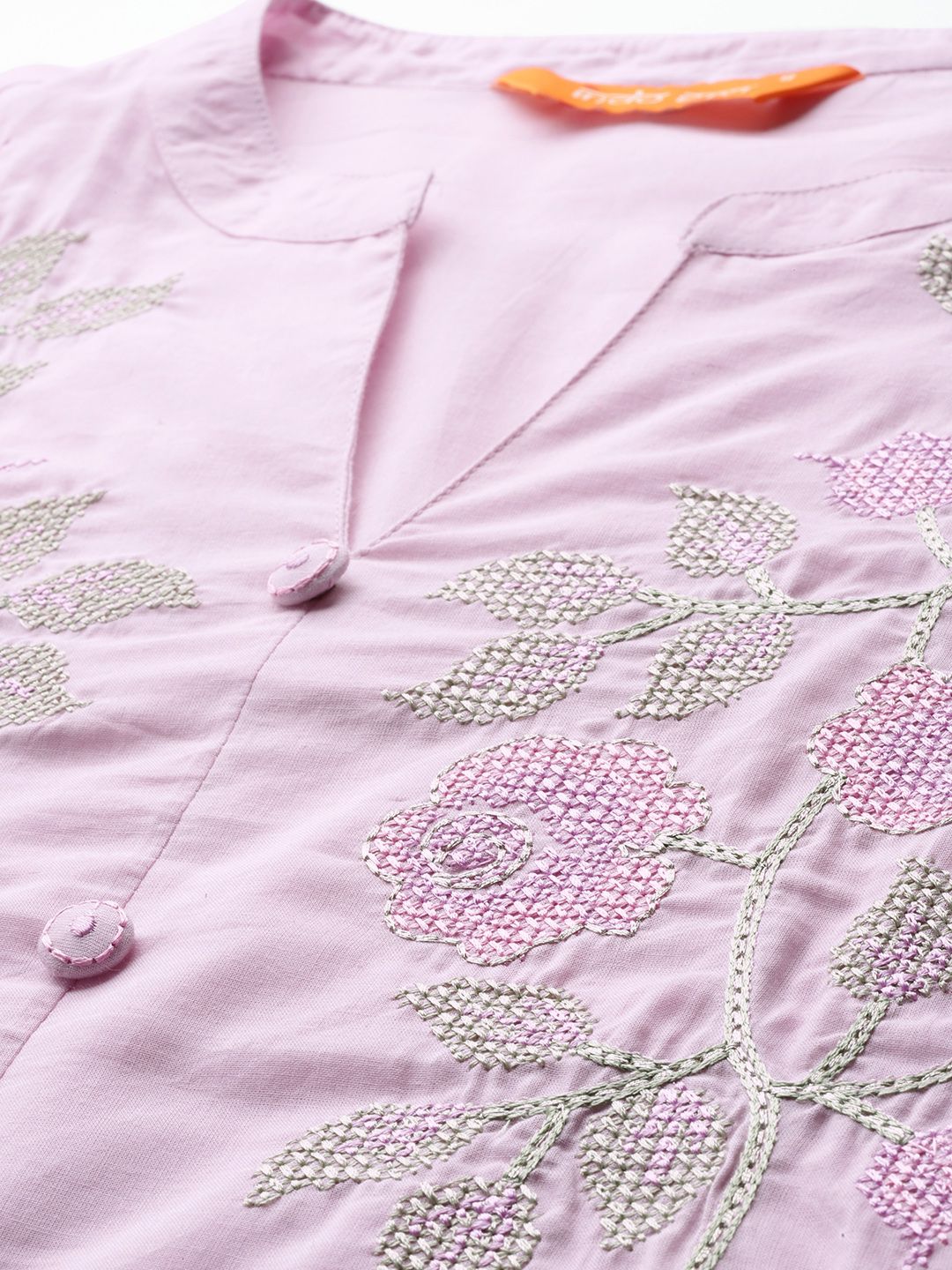 Dhiyona IE Floral Embroidered Thread Work Pure Cotton Kurta with Trousers