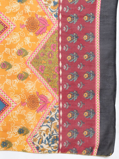 Dhiyona KL Floral Printed V-Neck Straight Kurta With Patiala & Dupatta