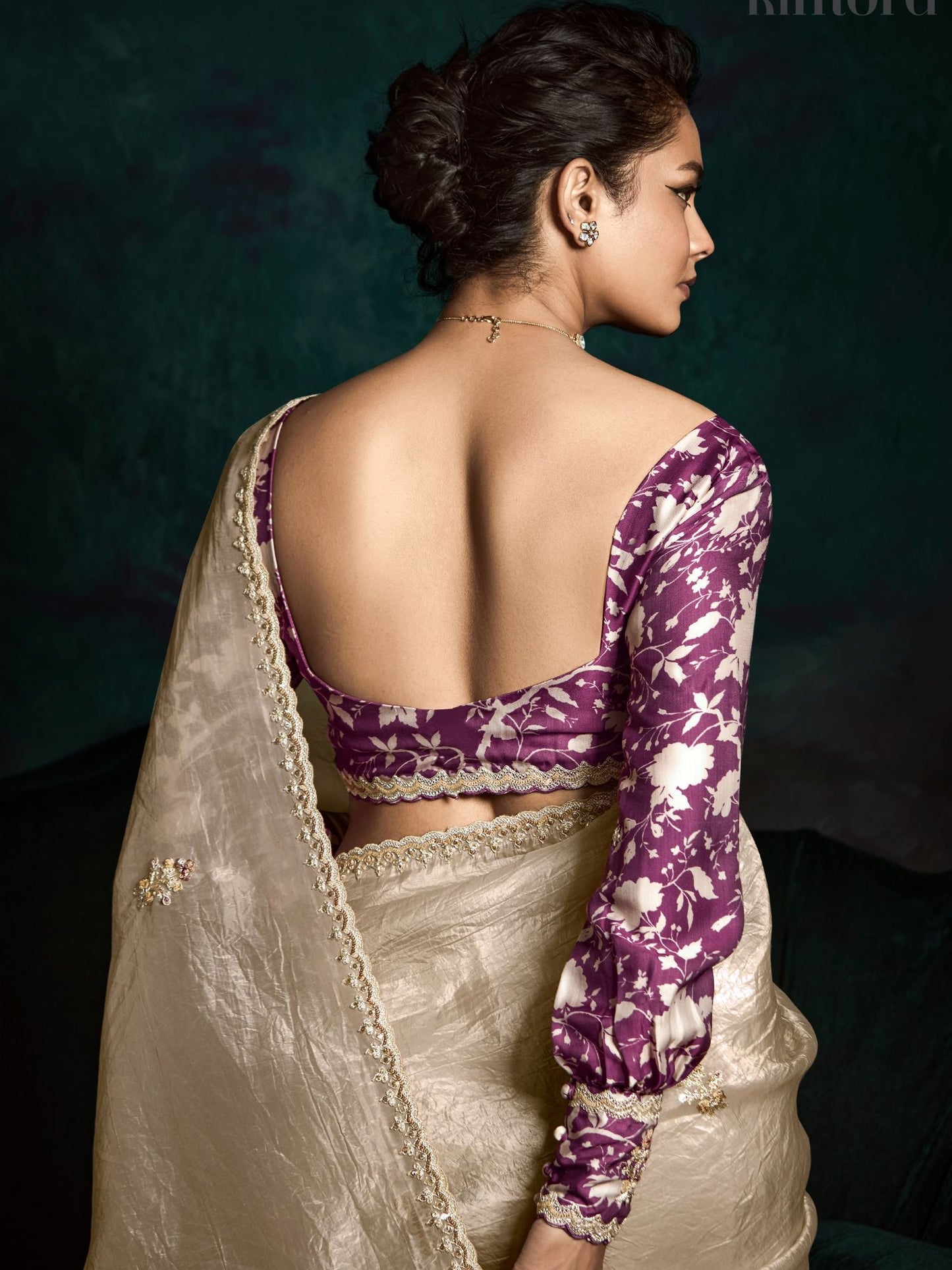 Dhiyona KM Women The Beige Designer Organza Saree: Effortless Elegance For Every Occasion