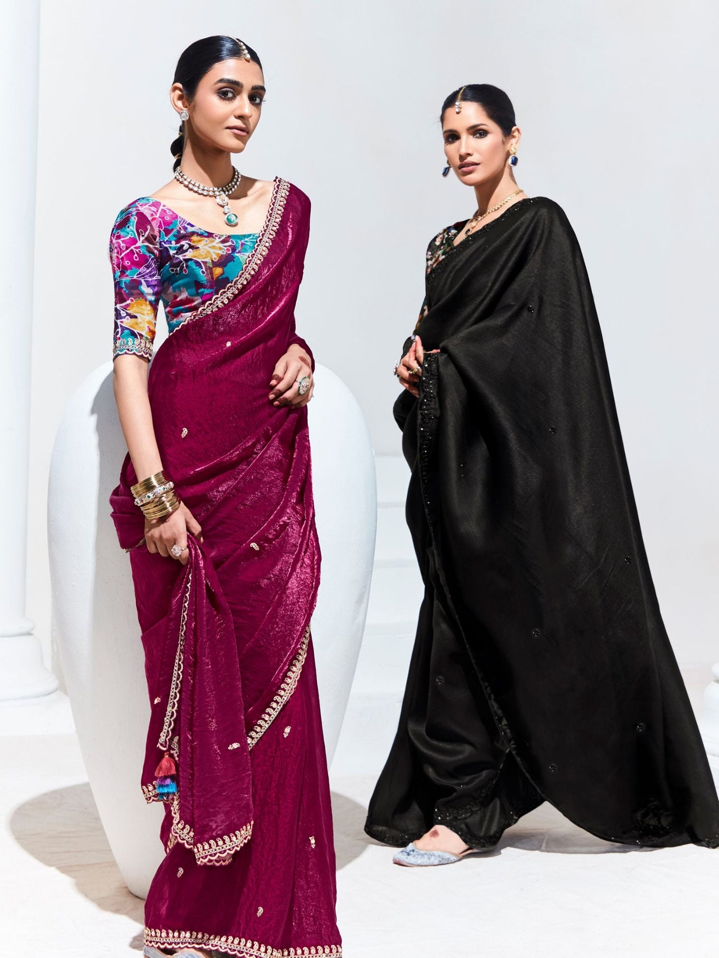Dhiyona KM Women Black Saree With Floral Embroidered Blouse