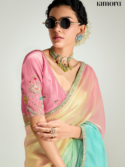 Dhiyona KM Women Rainbow Shade Organza Saree
