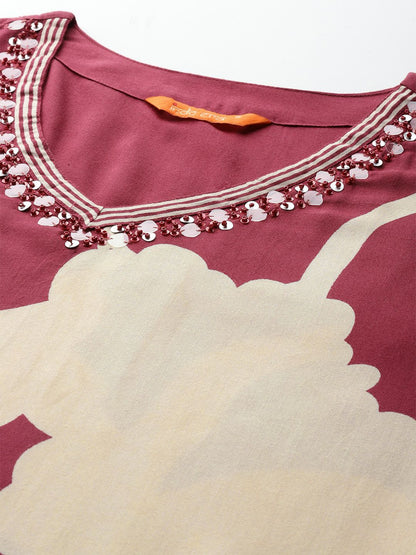 Floral Printed Sequinned Kurta with Salwar