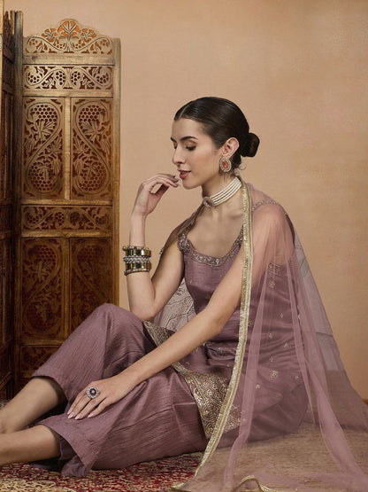 Dhiyona PD Women Embroidered Straight Kurta & Palazzos With Dupatta