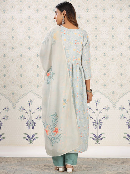 Dhiyona OD  Floral Printed Anarkali Kurta with Trousers & With Dupatta