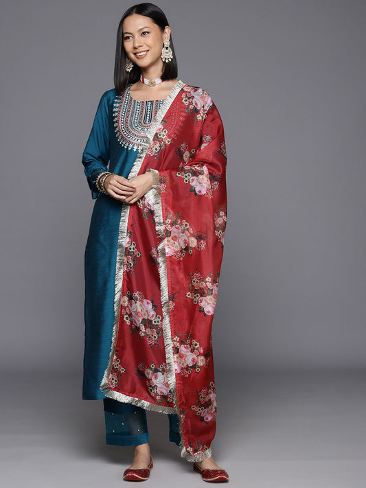 Dhiyona VA Women's Embroidered Yoke Design Regular Sequinned Kurta With Trousers & Dupatta