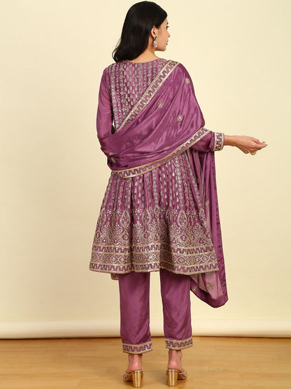 Dhiyona SO Women's Women Floral Embroidered Angrakha Sequinned Kurta with Trousers & With Dupatta