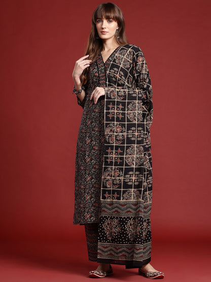 Dhiyona IE Floral Printed Pure Cotton Kurta With Trousers & Dupatta