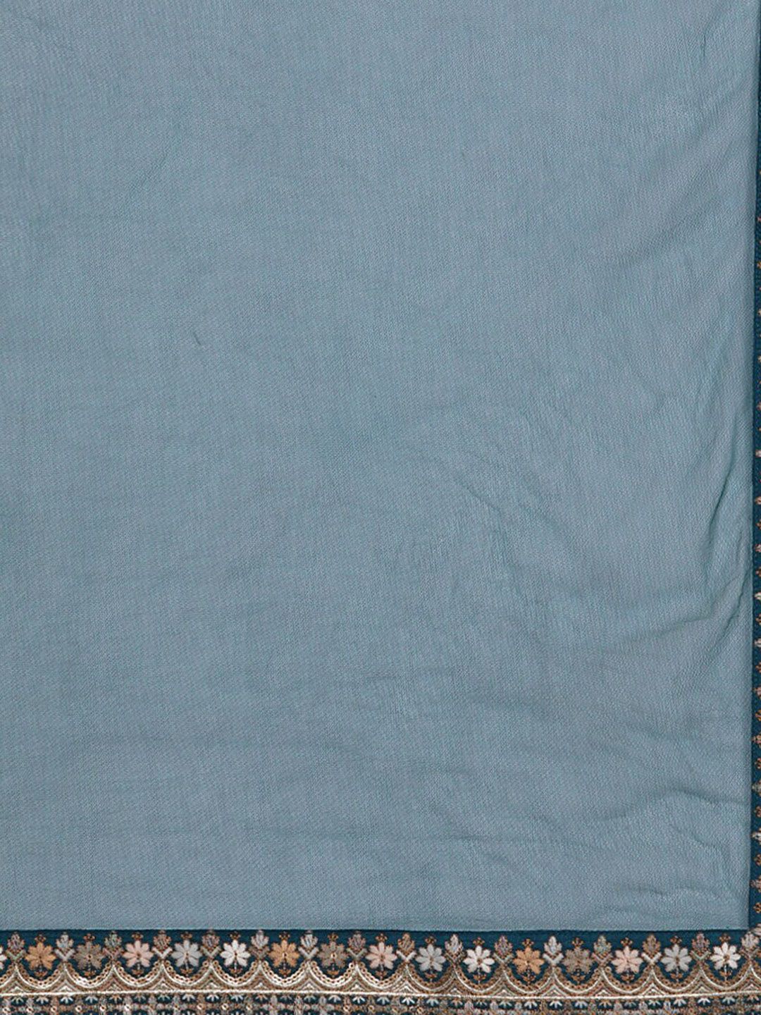 Dhiyona LL Libas Womens Blue Embroidered Silk Anarkali Kurti With Sharara & Dupatta