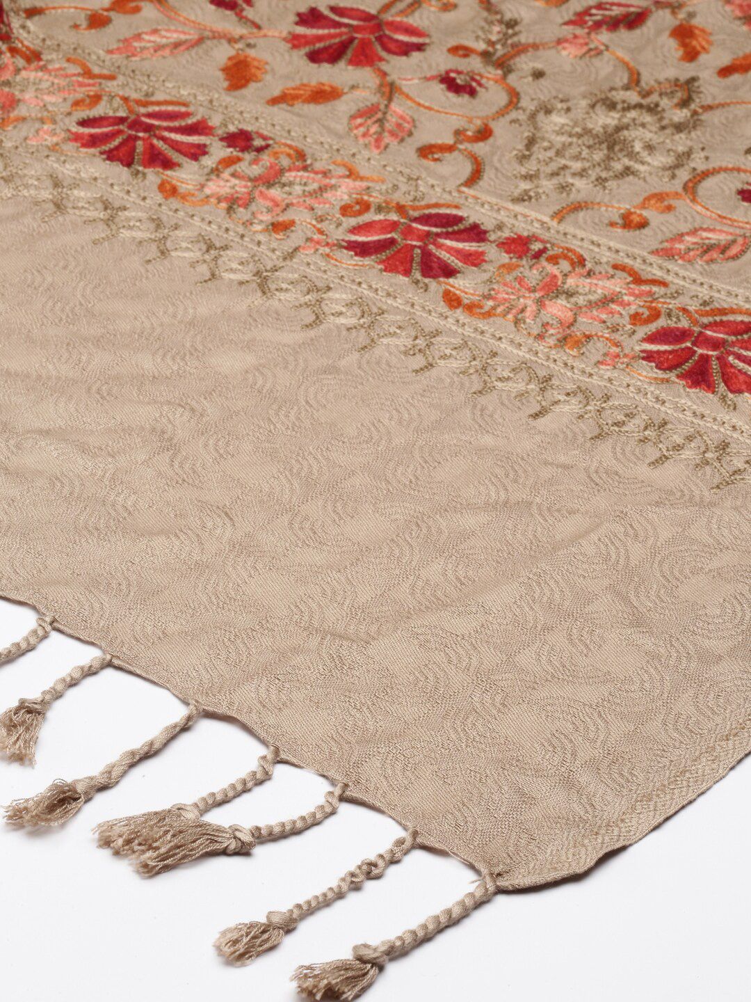 Dhiyona PA Women Beige & Red Aari Embroidered Shawl