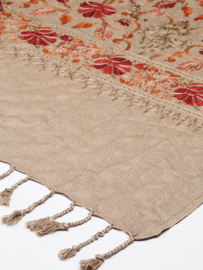 Dhiyona PA Women Beige & Red Aari Embroidered Shawl