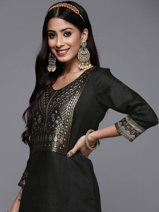 Dhiyona IE Women Black Ethnic Motifs Yoke Design Kurta with Palazzos