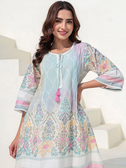 Dhiyona IE Floral Printed Pure Cotton Tunic With Trousers Co-Ords