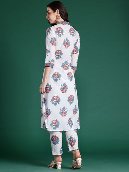 Floral Printed Pure Cotton Kurta with Trousers