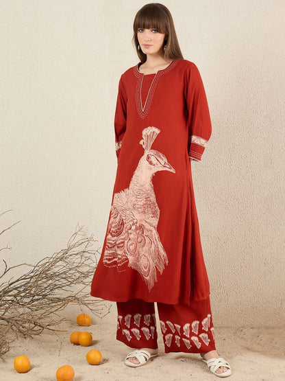 Women Ethnic Motifs Printed Regular Thread Work Kurta with Palazzos
