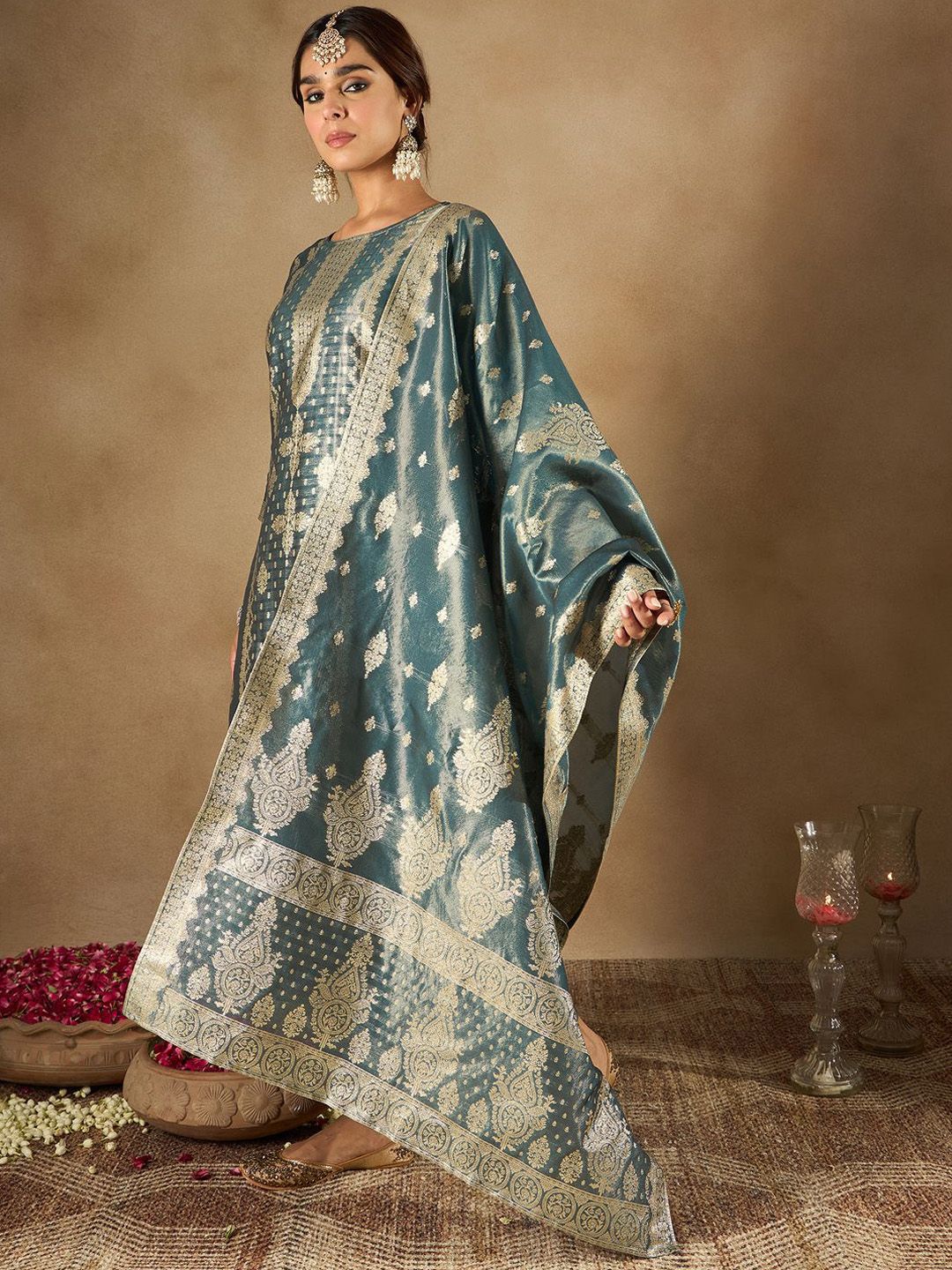 Dhiyona IE Women Ethnic Motifs Regular Kurta with Trousers & Dupatta