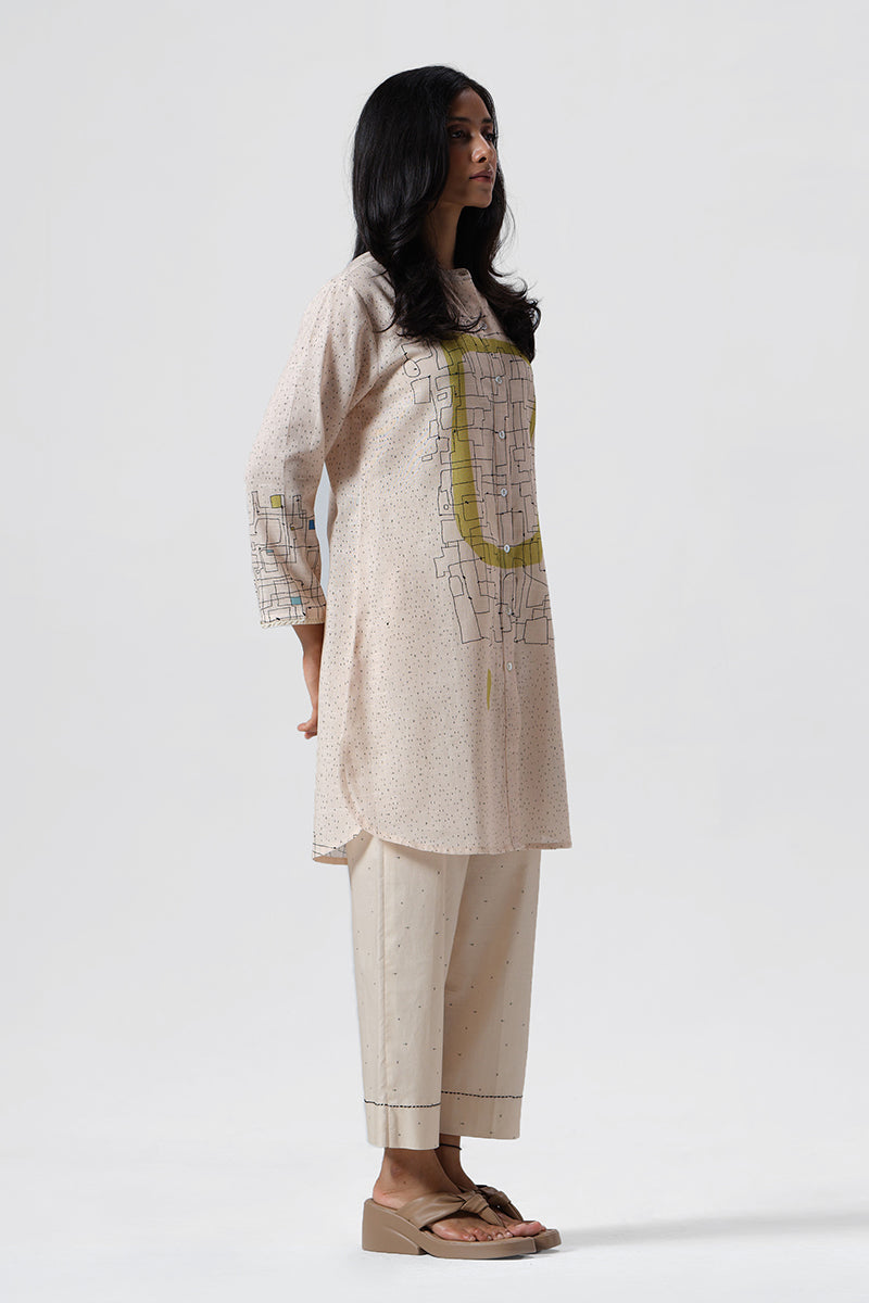 Women's Pearled Ivory Cotton Linen Co-ord Set