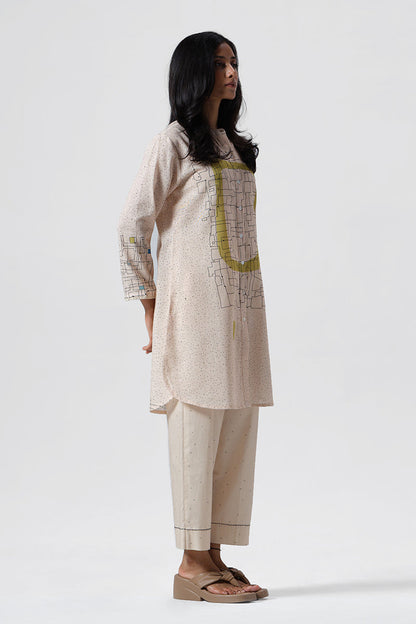 Women's Pearled Ivory Cotton Linen Co-ord Set