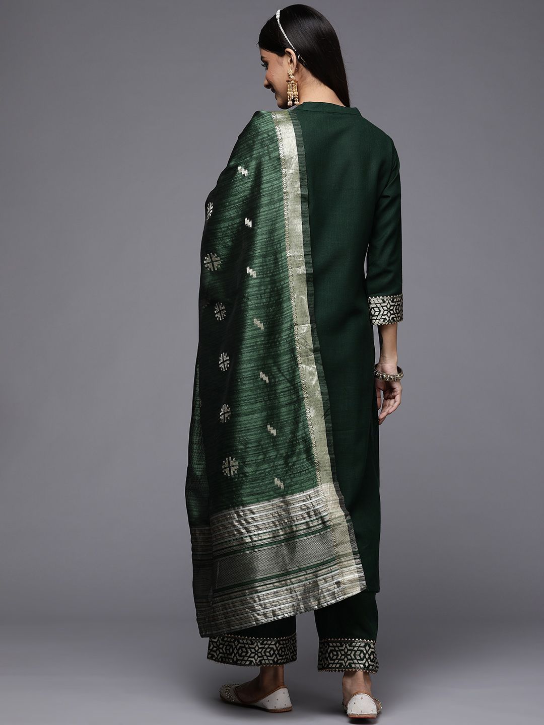Women Green Patchwork Kurta with Palazzos & With Dupatta