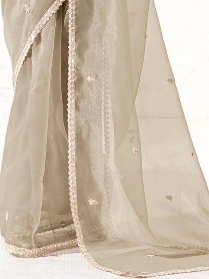 Dhiyona KM Women Royal Grey Saree With Blue Blouse “ Where Elegance Meets Fresh Charm